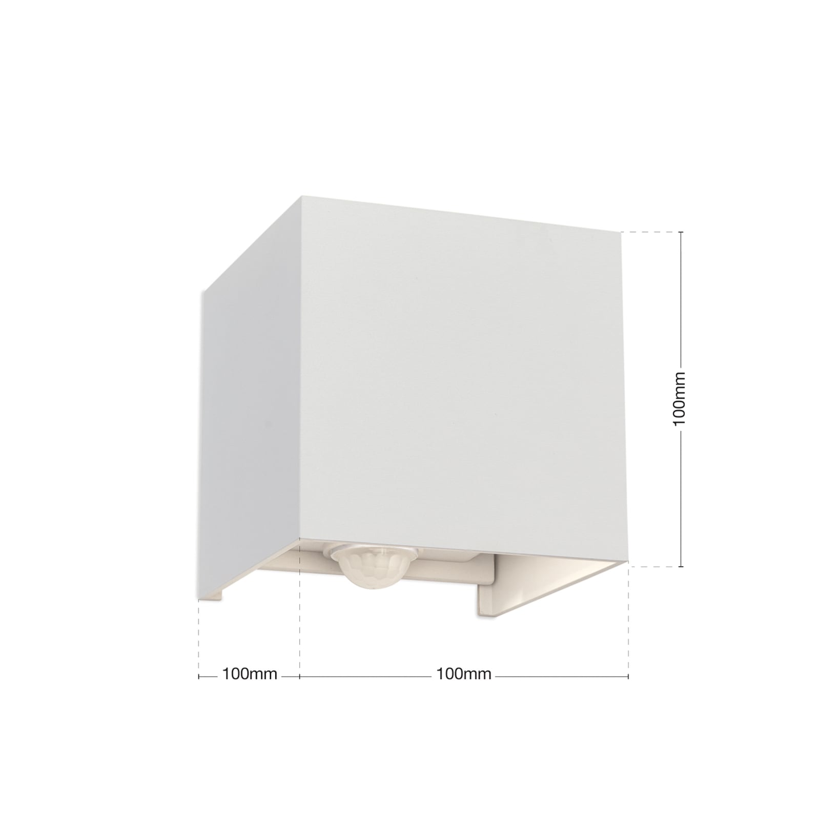 Nærbilde av bevegelsessensor på LED utevegglampe Cube-S opp/ned med bevegelsessensor hvit IP54