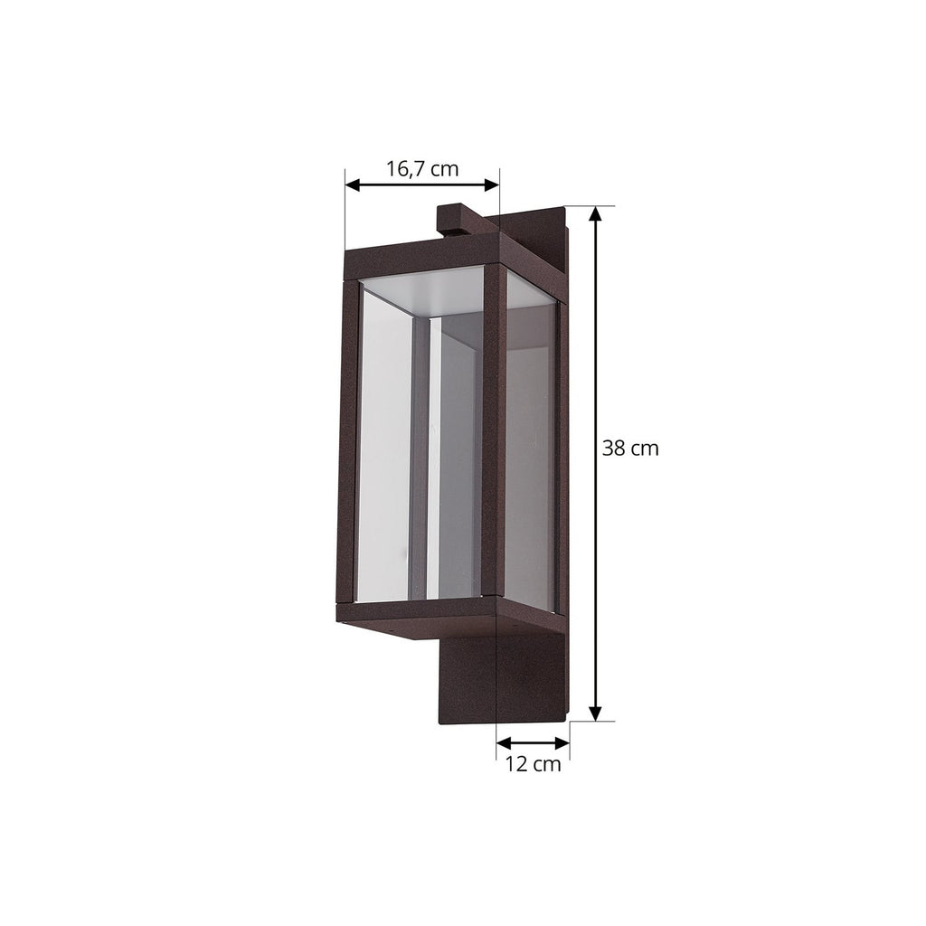 Nærbilde av LED utevegglampe Ferdinand rustfarget aluminium IP54 38 cm bryter