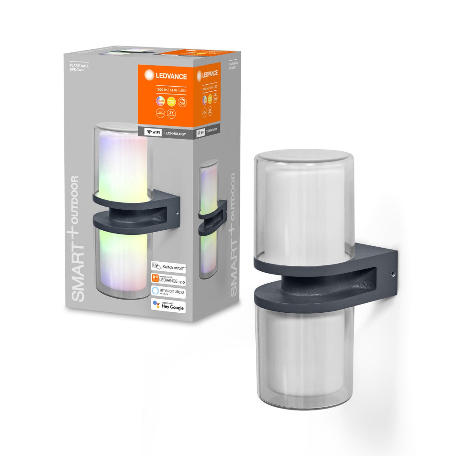 Nærbilde av montering på LED utevegglampe Flare opp/ned RGBW dimbar IP44 - LEDVANCE SMART+