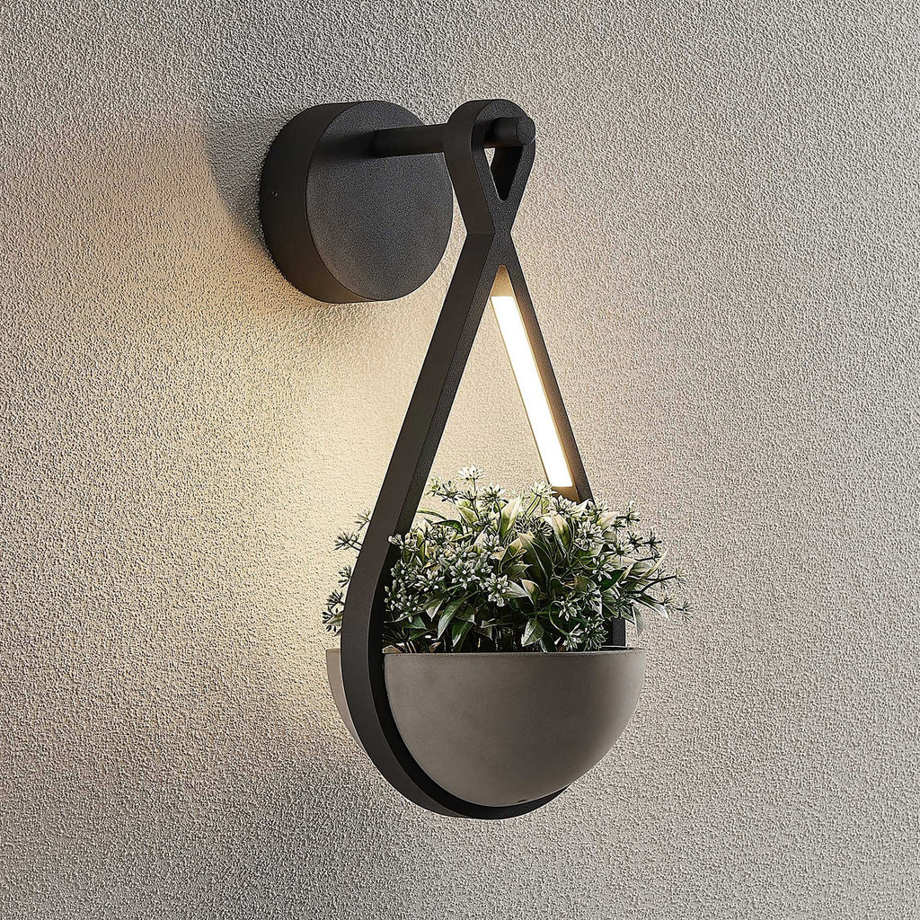 LED utevegglampe Florka med blomsterpotte front