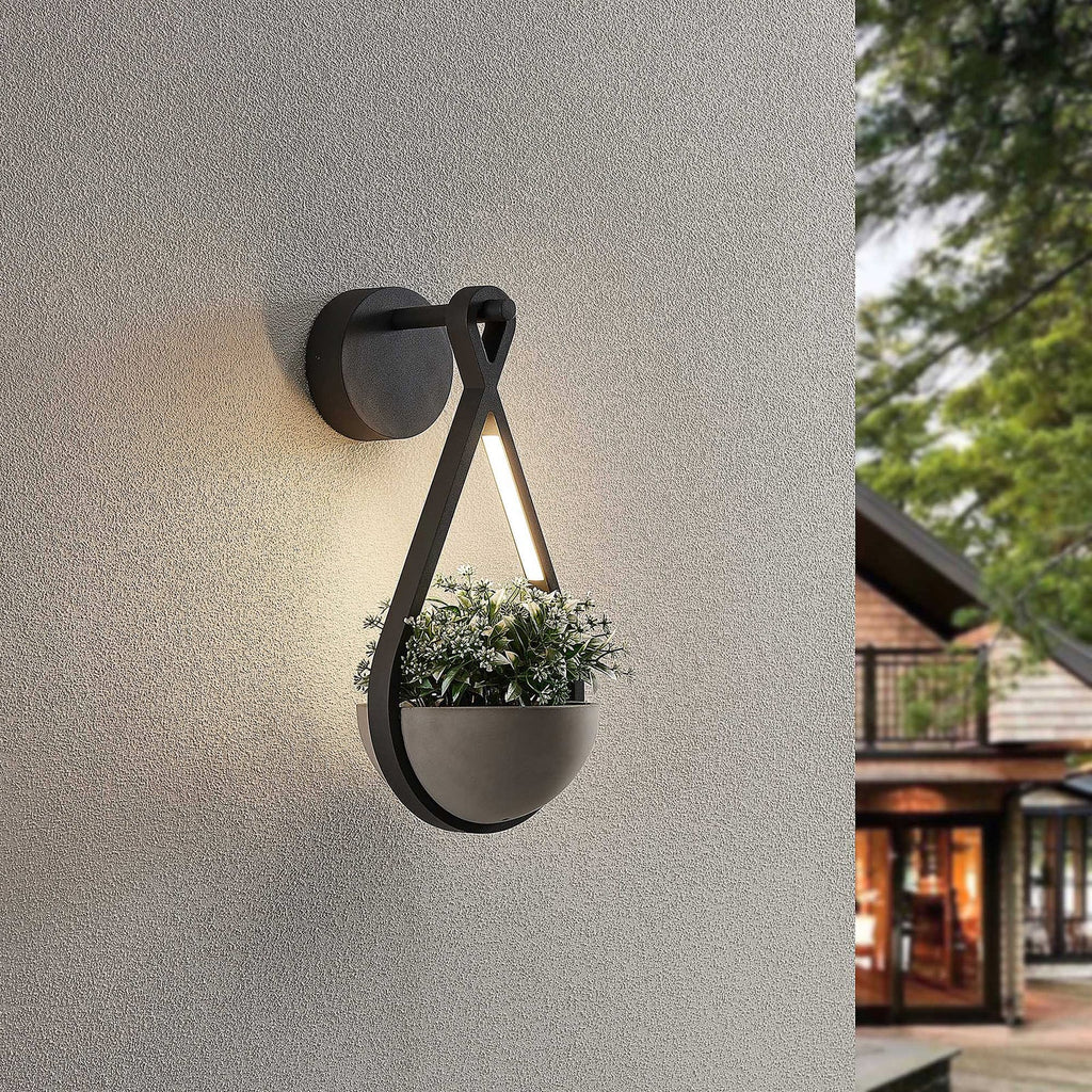 LED utevegglampe Florka med blomsterpotte side