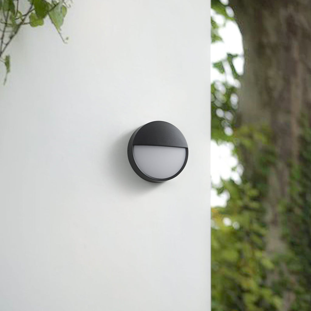LED utevegglampe Gravo rund svart montert
