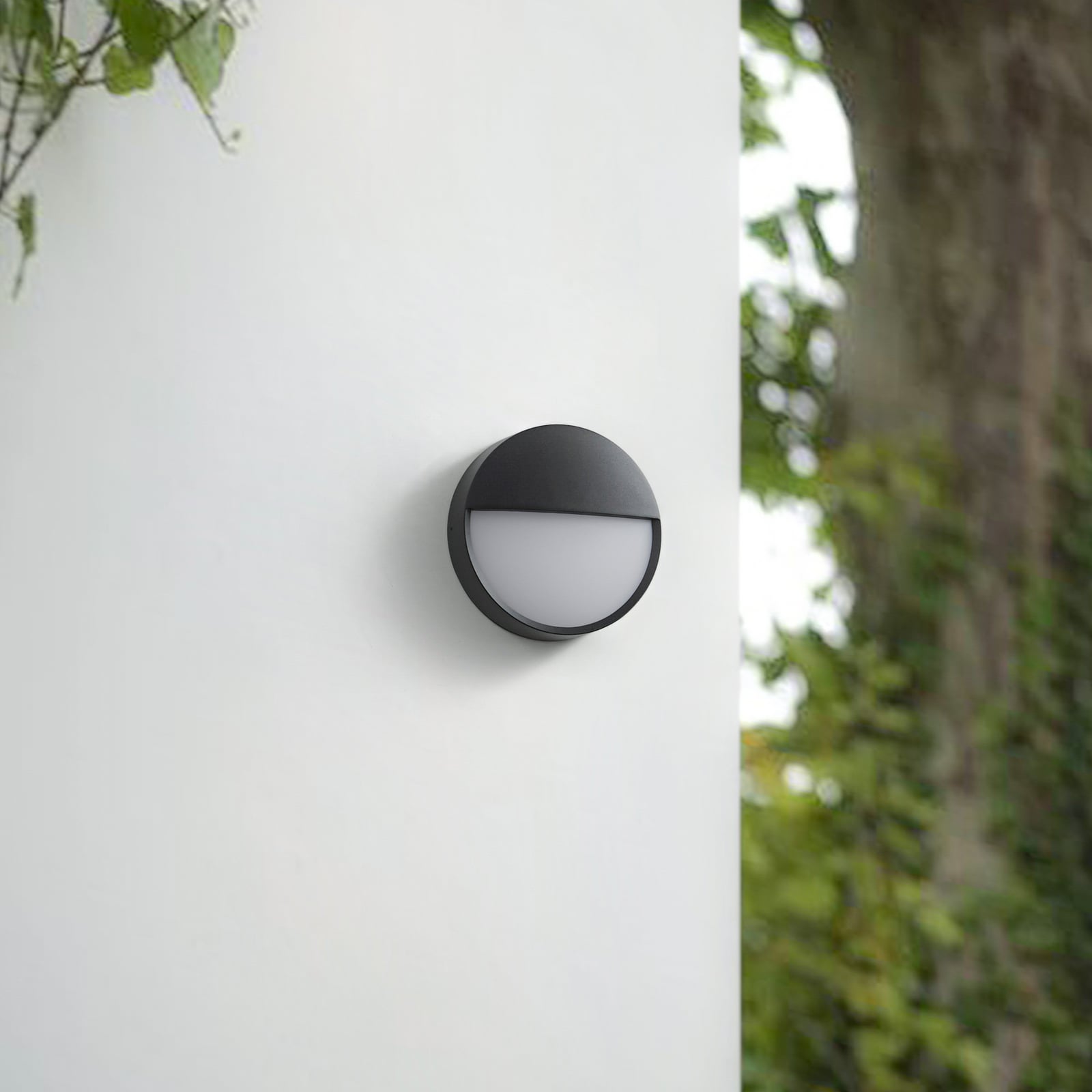 LED utevegglampe Gravo rund svart montert