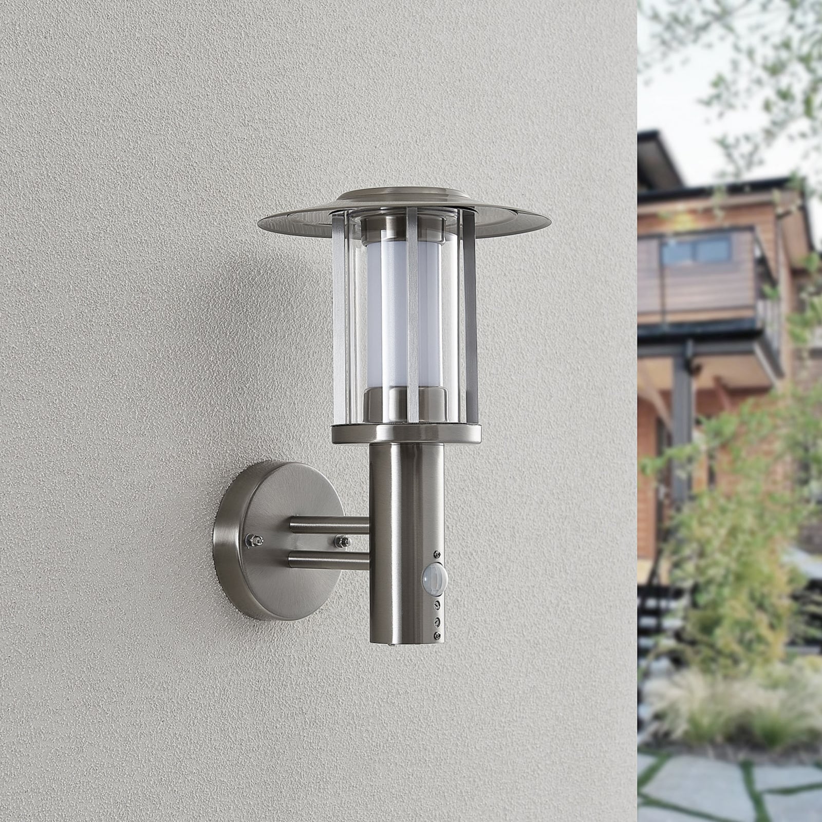 LED utevegglampe Gregory rustfritt stål med sensor IP44 bakside