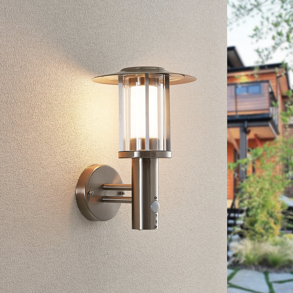 LED utevegglampe Gregory rustfritt stål med sensor IP44 nærbilde sensor