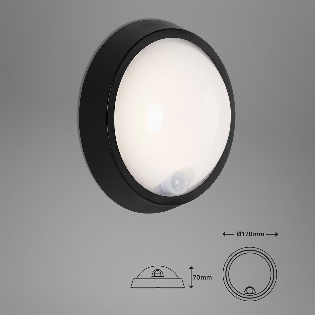LED utevegglampe Helsinki med bevegelsessensor svart IP44 detalj