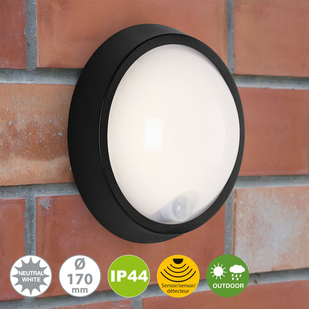 LED utevegglampe Helsinki med bevegelsessensor svart IP44 installasjon
