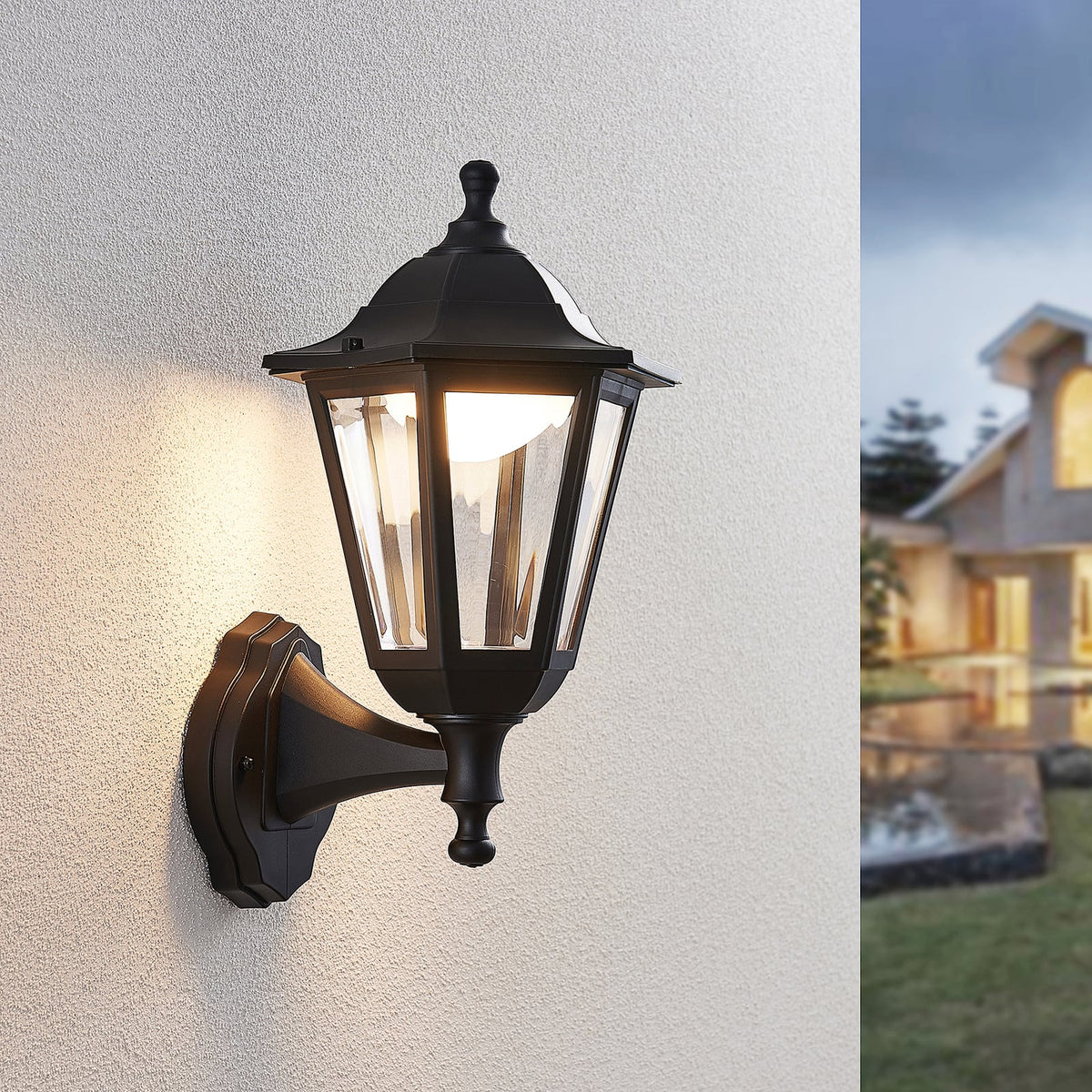 LED utevegglampe Iavo lanterneform svart forfra