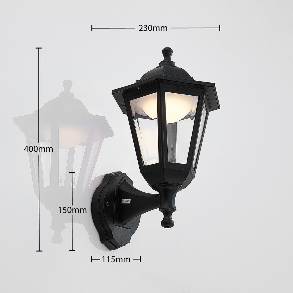 LED utevegglampe Iavo lanterneform svart med klar polykarbonat