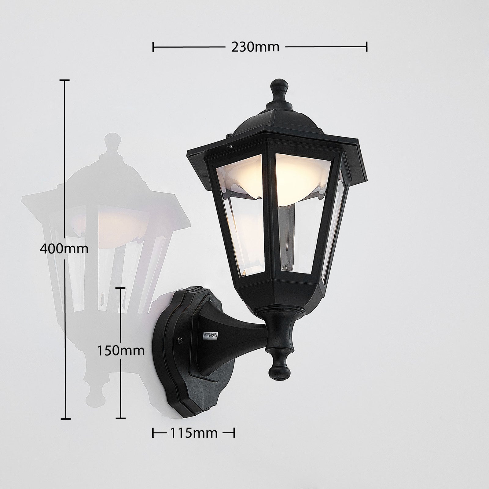 LED utevegglampe Iavo lanterneform svart med klar polykarbonat