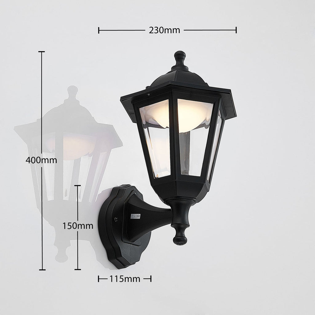 LED utevegglampe Iavo lanterneform svart med klar polykarbonat