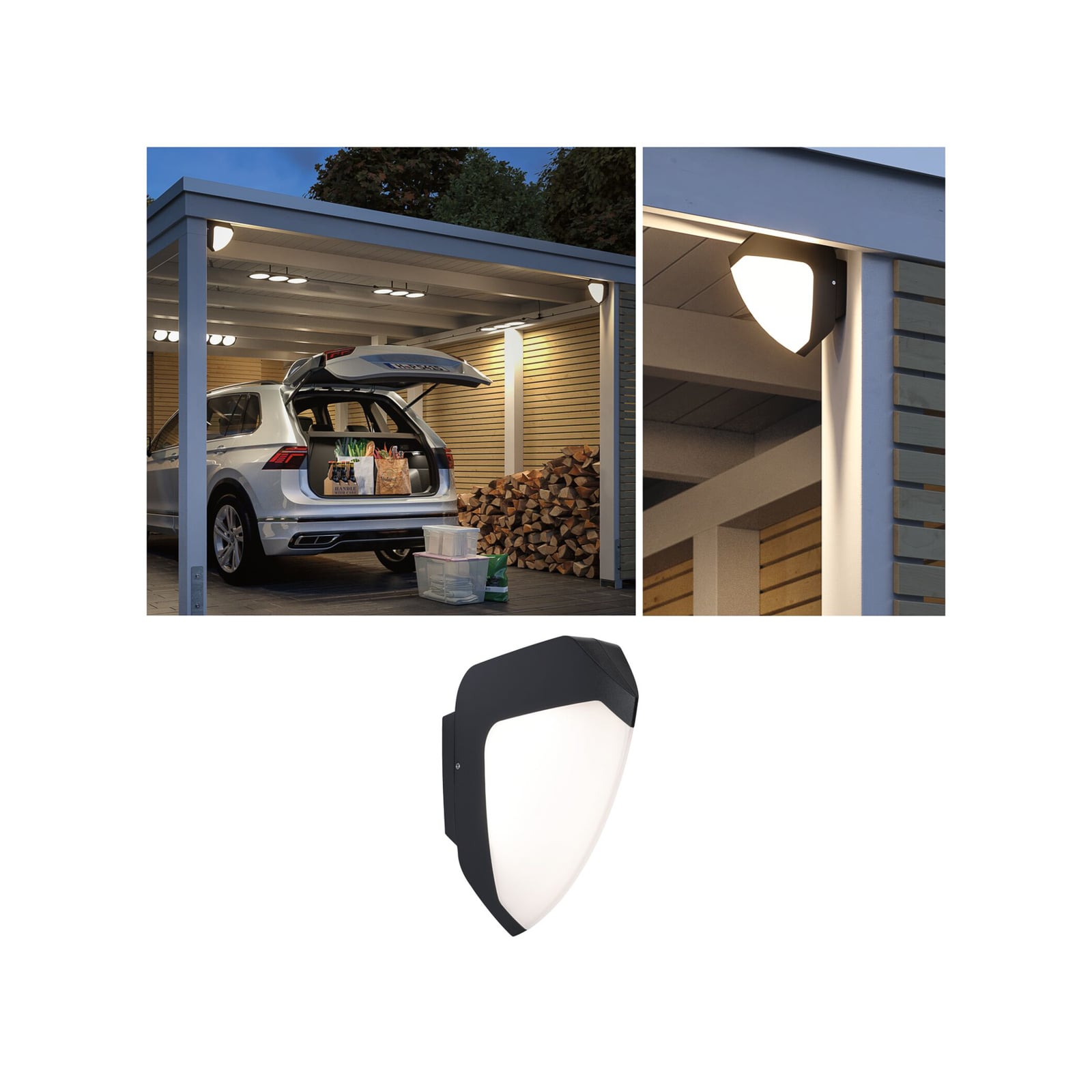 LED utevegglampe Ikosea med bevegelsessensor antrasitt front