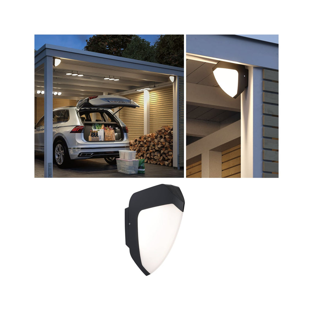 Nærbilde av LED utevegglampe Ikosea med bevegelsessensor antrasitt
