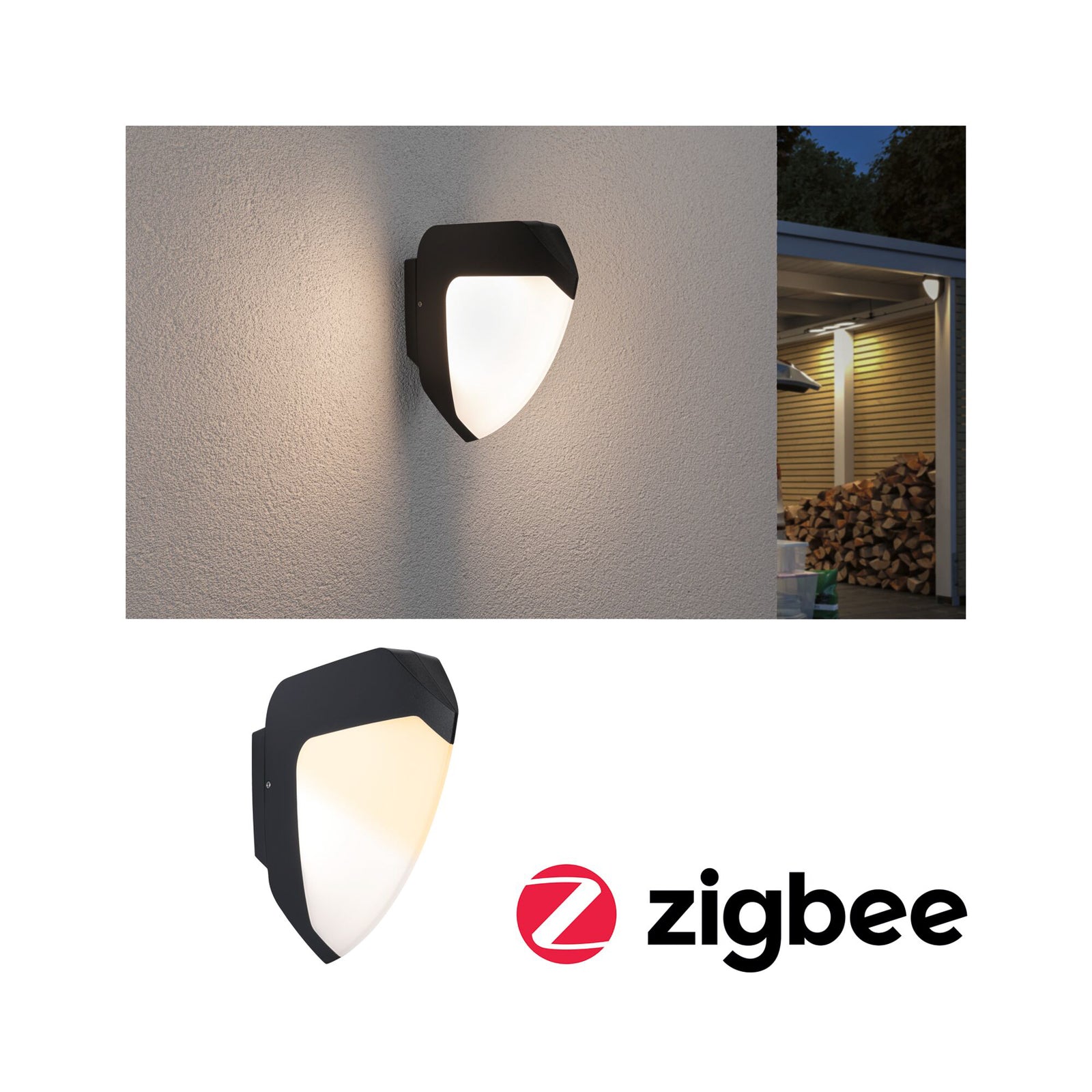 LED utevegglampe Ikosea Zigbee med bevegelsessensor IP44 forside