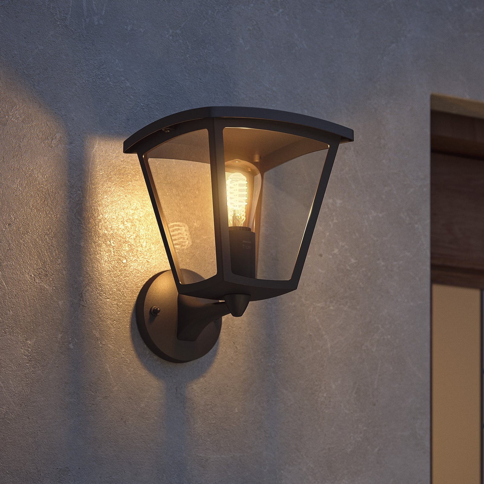 LED utevegglampe Inara lanterne svart E27 IP44 Philips Hue forfra