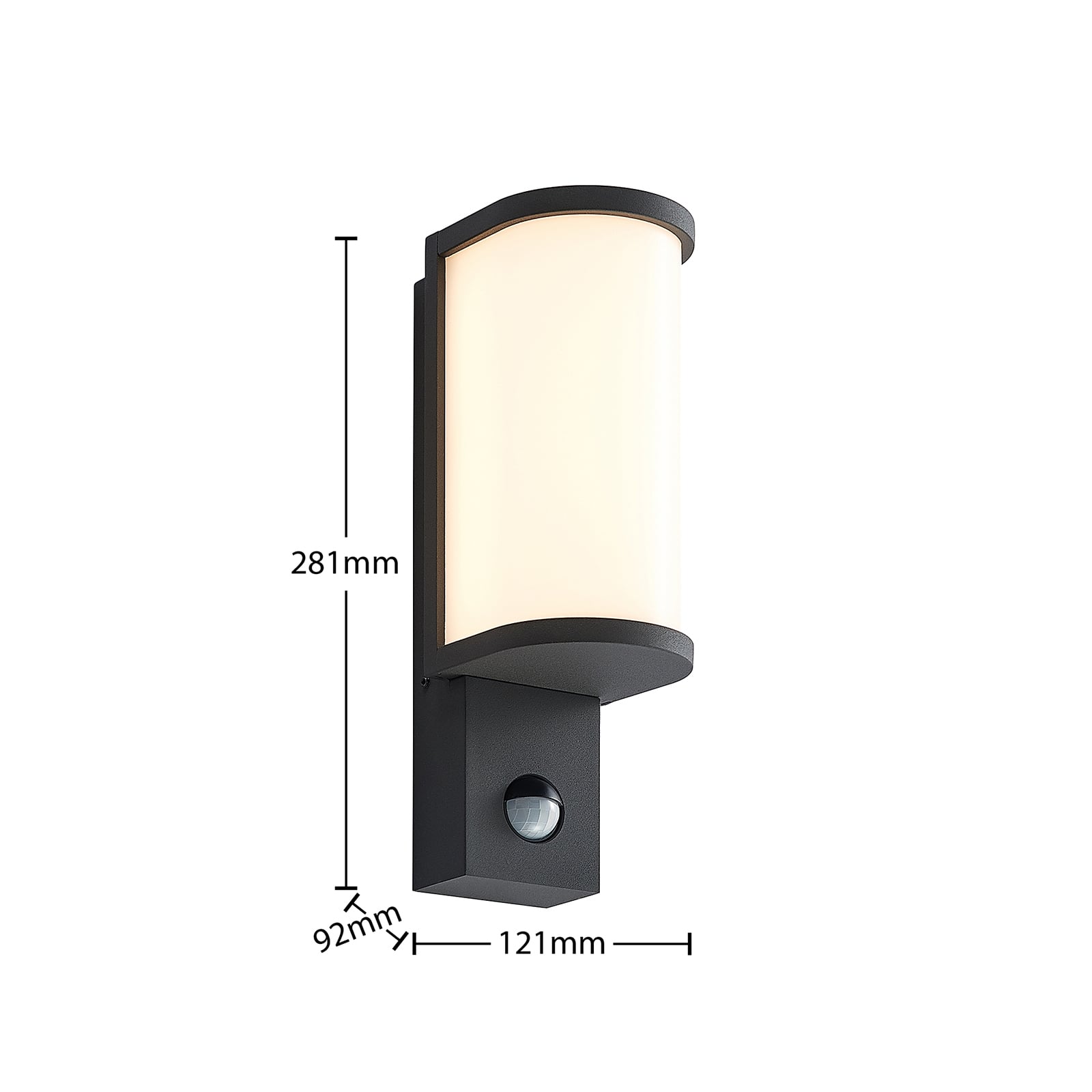 LED utevegglampe Jokum med bevegelsessensor grafitt sideprofil