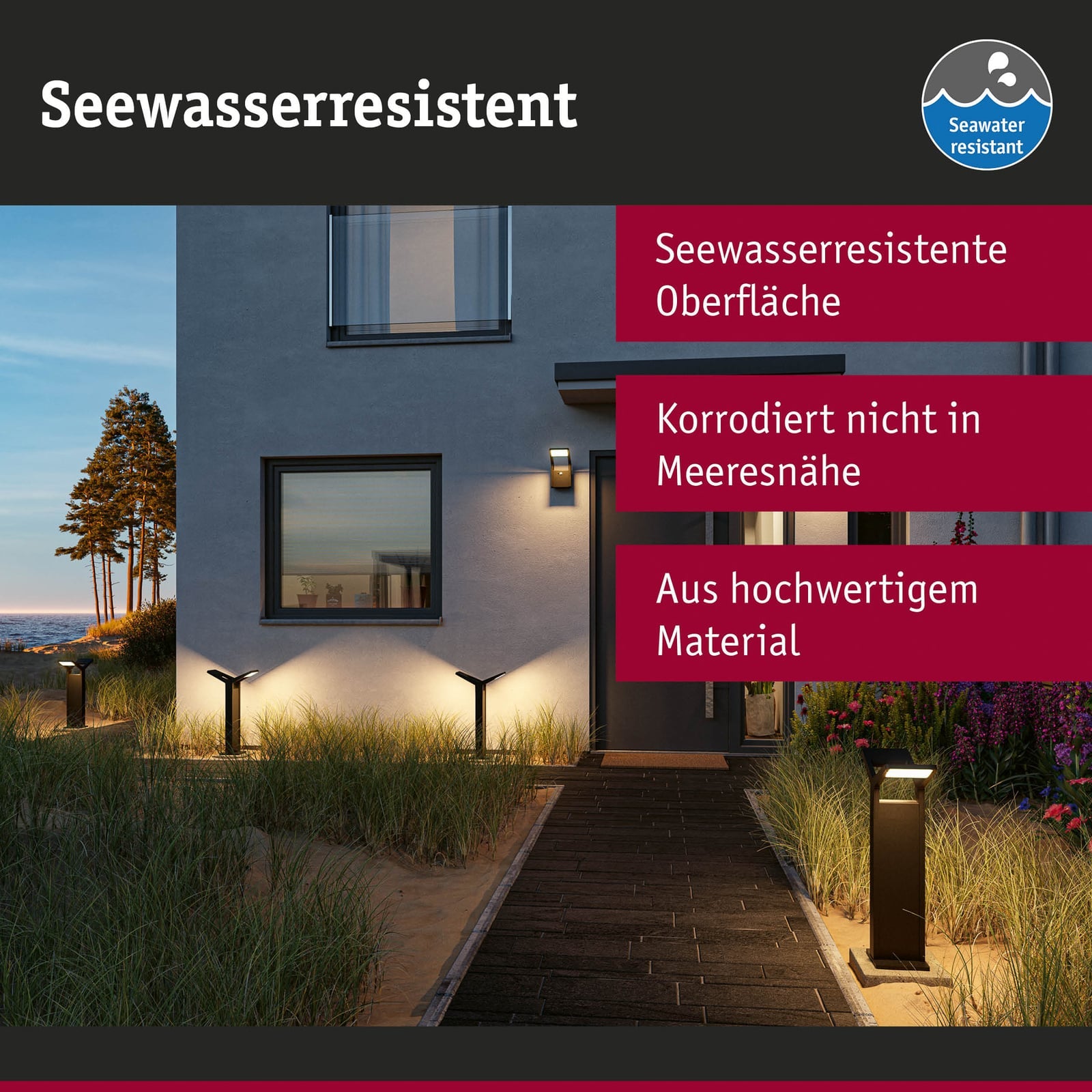 LED utevegglampe Juntea aluminium antrasitt med lys på