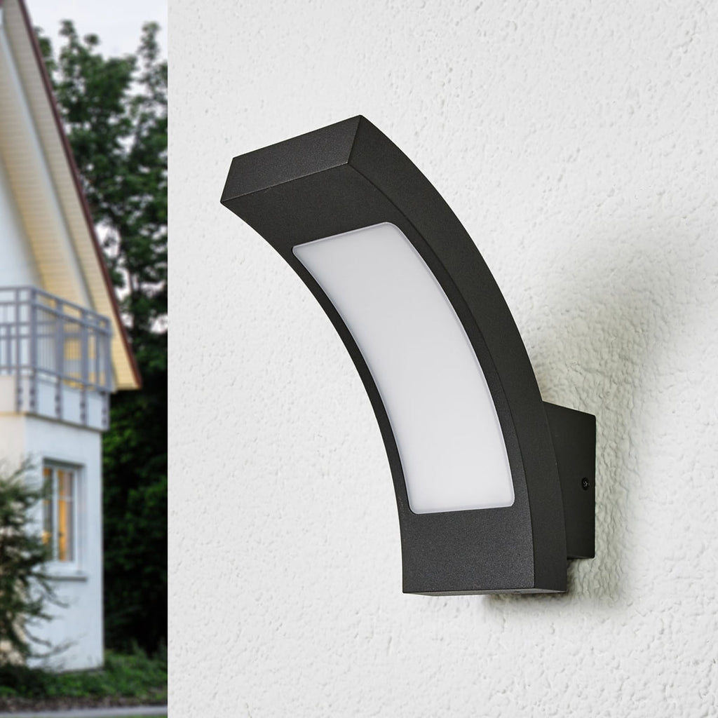 LED utevegglampe Juvia antrasitt buet skjerm bakside