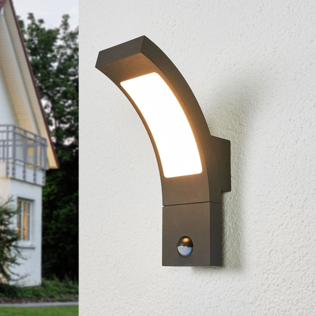 LED utevegglampe Juvia med bevegelsessensor grå forfra