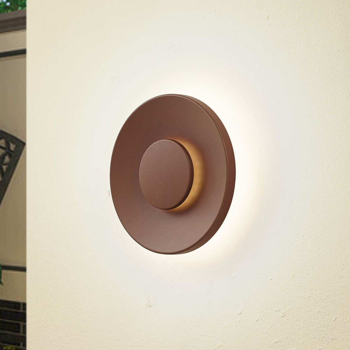 LED utevegglampe Kayana rustfarget aluminium forfra