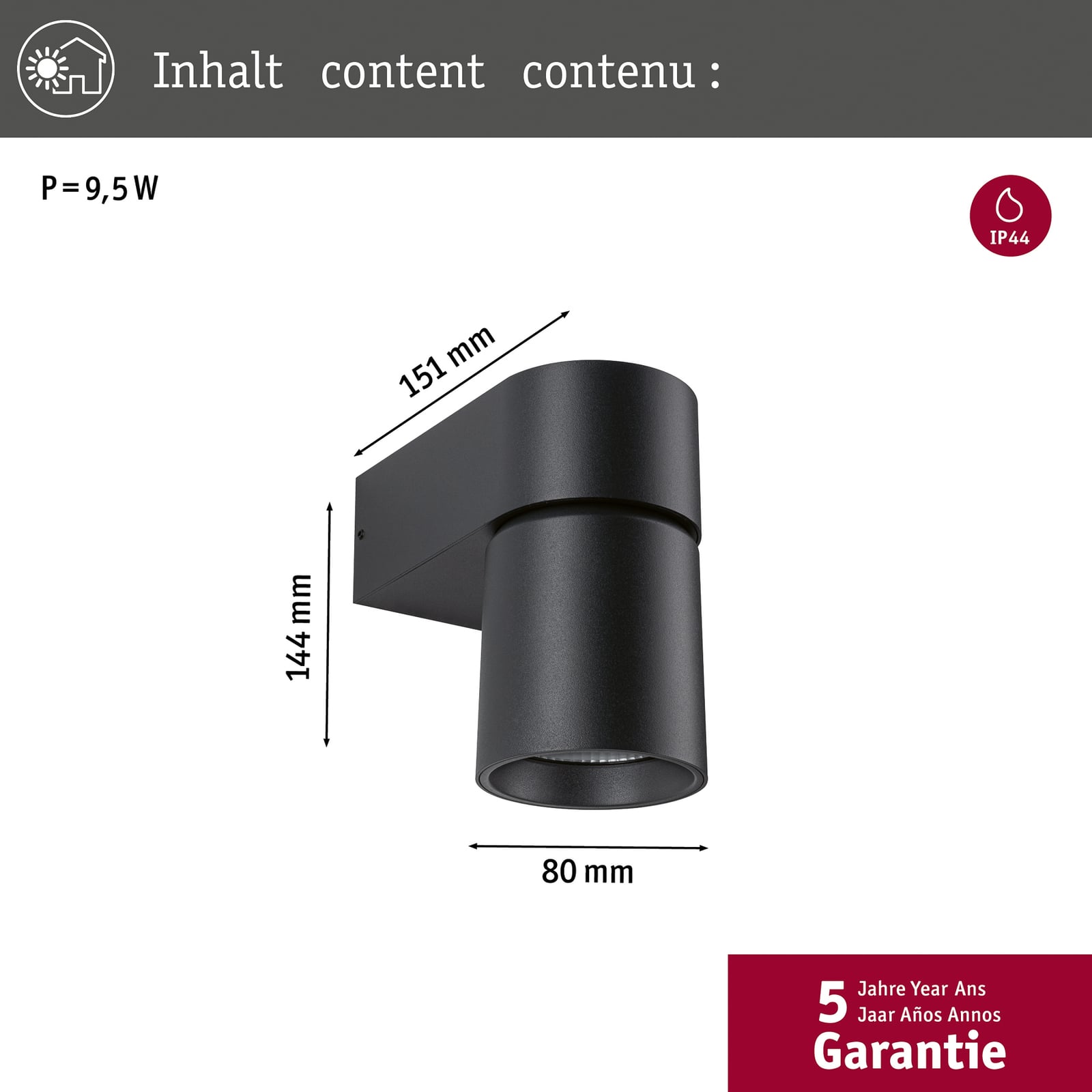 LED utevegglampe Kimu antrasitt 8W 2200K IP44 lysdetalj