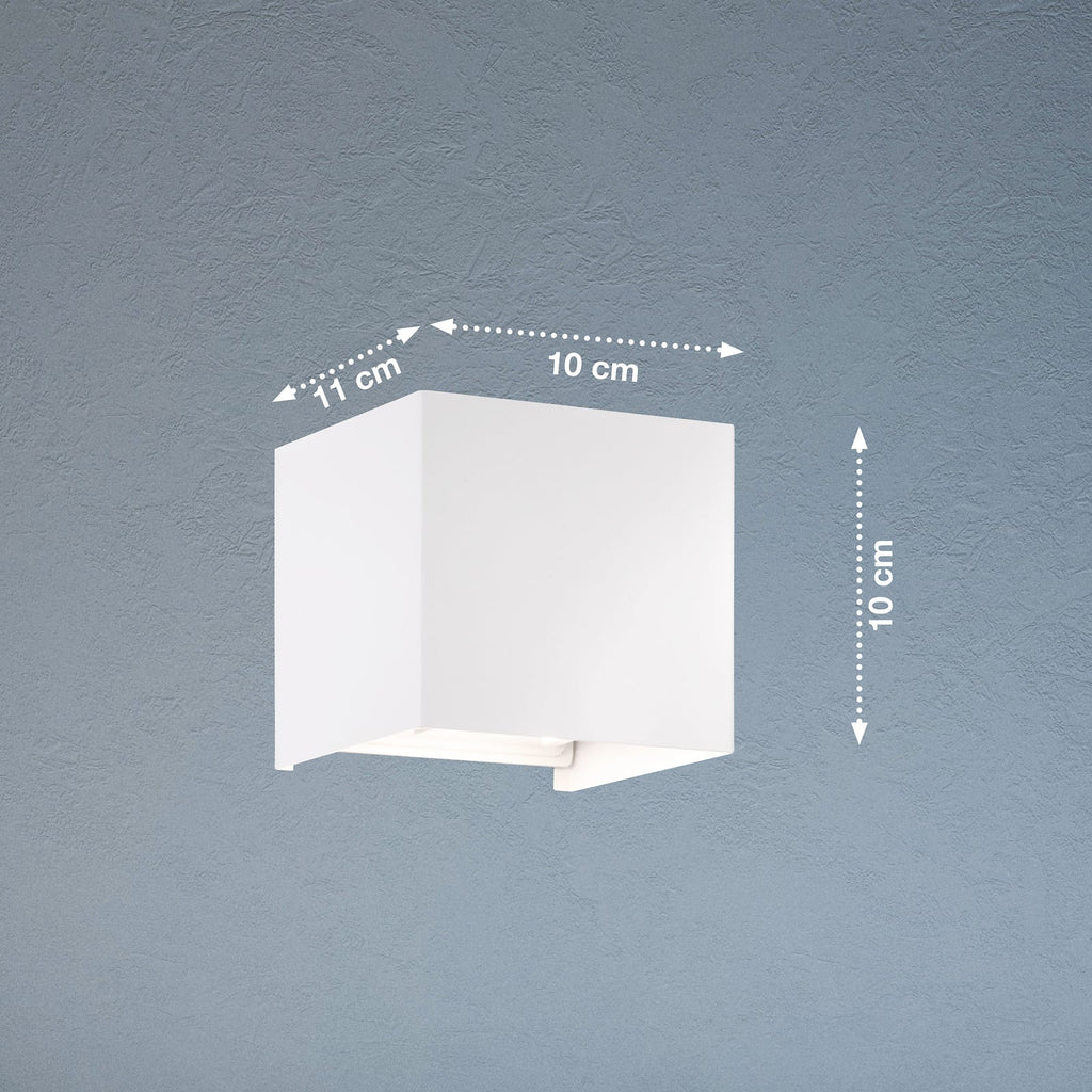 LED utevegglampe kubisk hvit 10W IP44 - FISCHER & HONSEL sideprofil