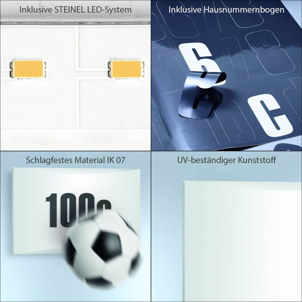 Nærbilde av husnummer på LED utevegglampe L 1 N med husnummer hvit