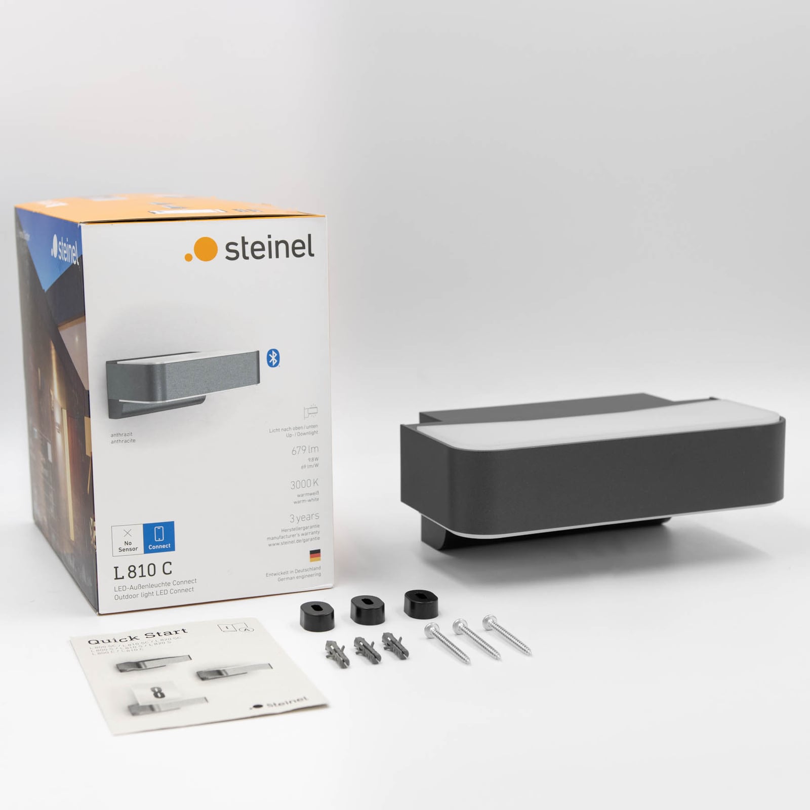 Nærbilde av materialet på LED utevegglampe L 810 C opp/ned Bluetooth IP44 antrasitt