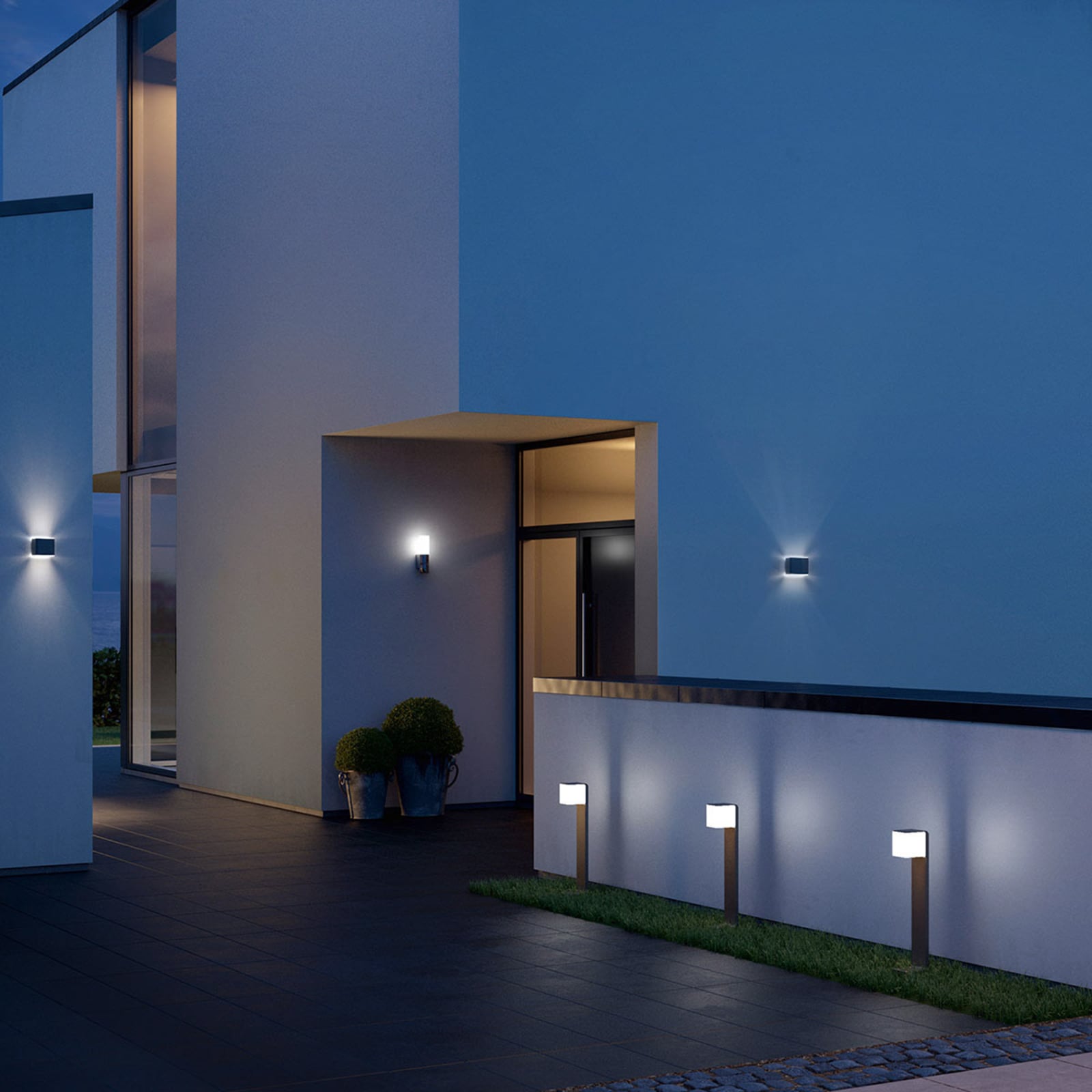 LED utevegglampe L 835 SC med bevegelsessensor sølv IP44 sideprofil