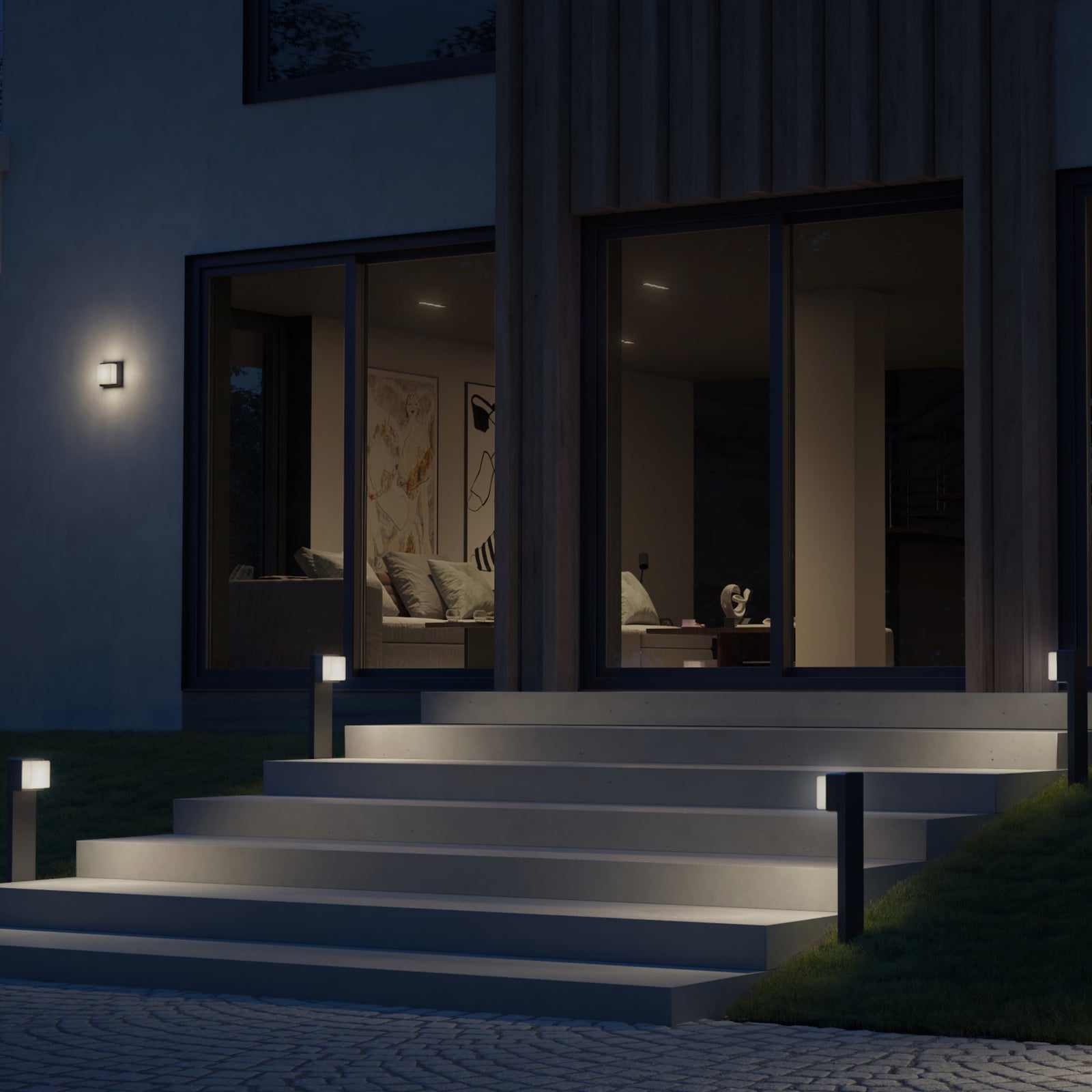 LED utevegglampe L 845 SC med bevegelsessensor dimbar IP44 STEINEL montert på vegg