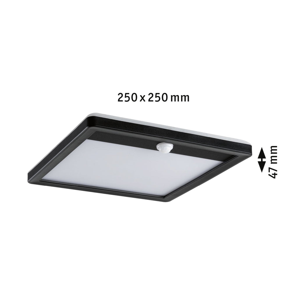 LED utevegglampe Lamina firkantet med bevegelsessensor svart IP44 detalj sensor