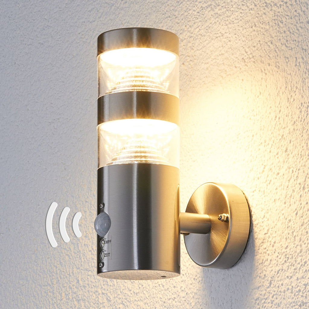 LED utevegglampe Lanea med bevegelsessensor forfra