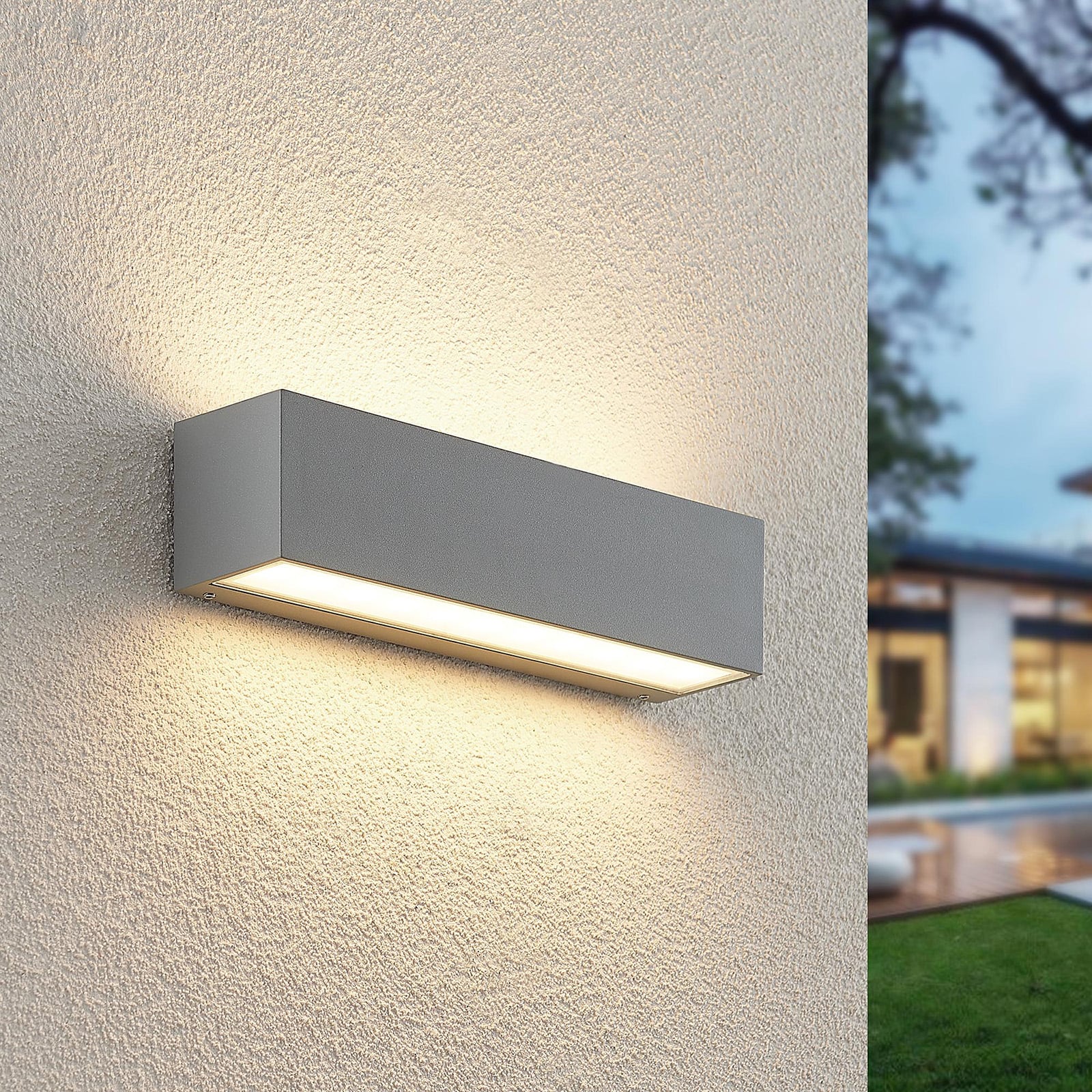 LED utevegglampe Lengo opp/ned sølv 25 cm IP65 18W forfra