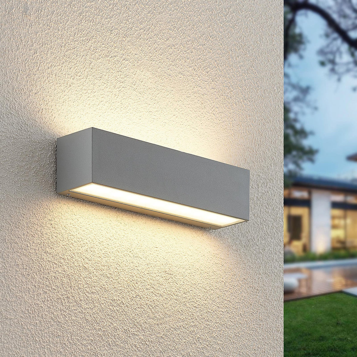 LED utevegglampe Lengo opp/ned sølv 25 cm IP65 18W forfra