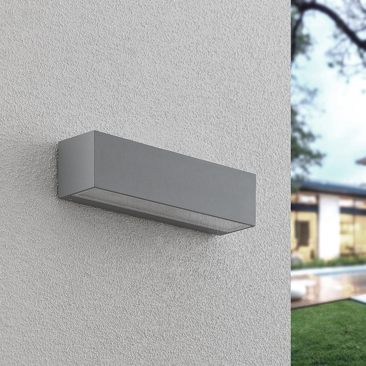 LED utevegglampe Lengo opp/ned sølv 25 cm IP65 18W detalj
