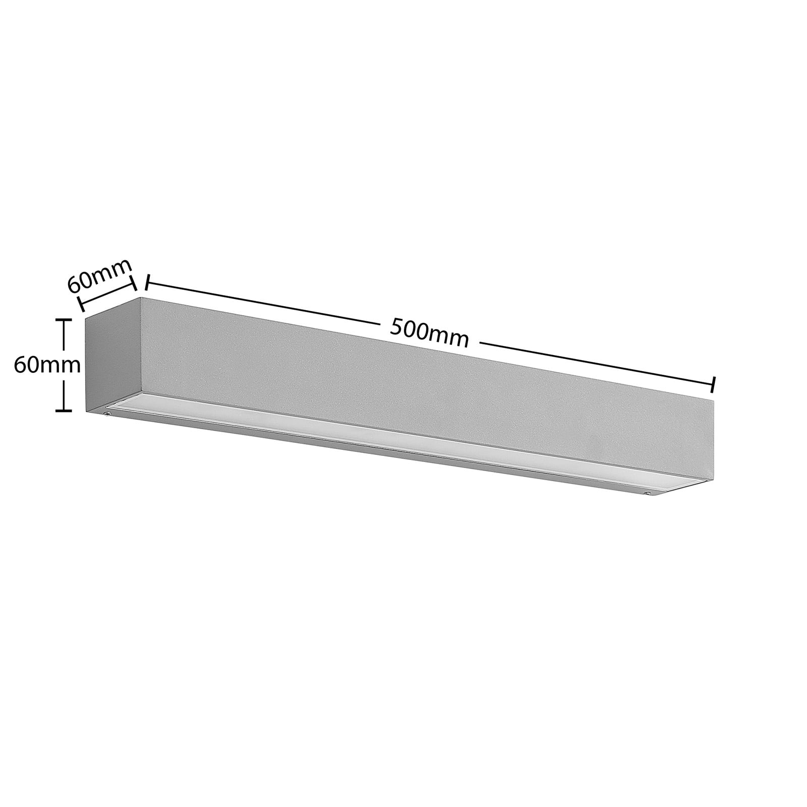 LED utevegglampe Lengo sølv 50 cm nedlys IP65 sideprofil