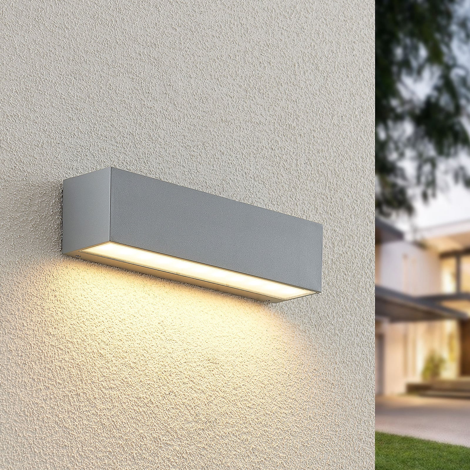 LED utevegglampe Lengo sølv nedlys forfra