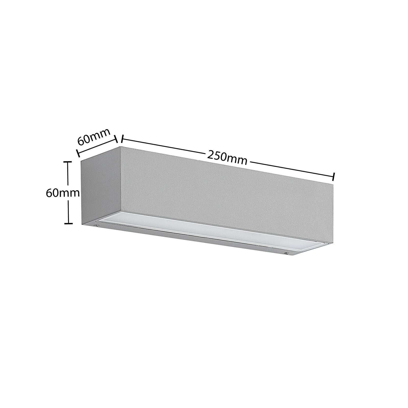 LED utevegglampe Lengo sølv nedlys sideprofil