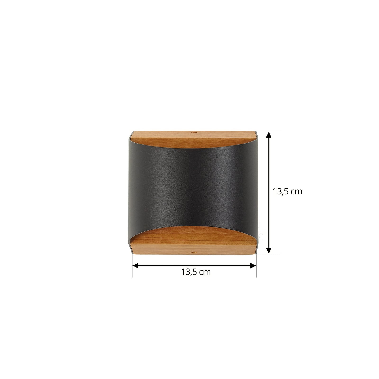 Nærbilde av LED utevegglampe Lenore aluminium og teak lys