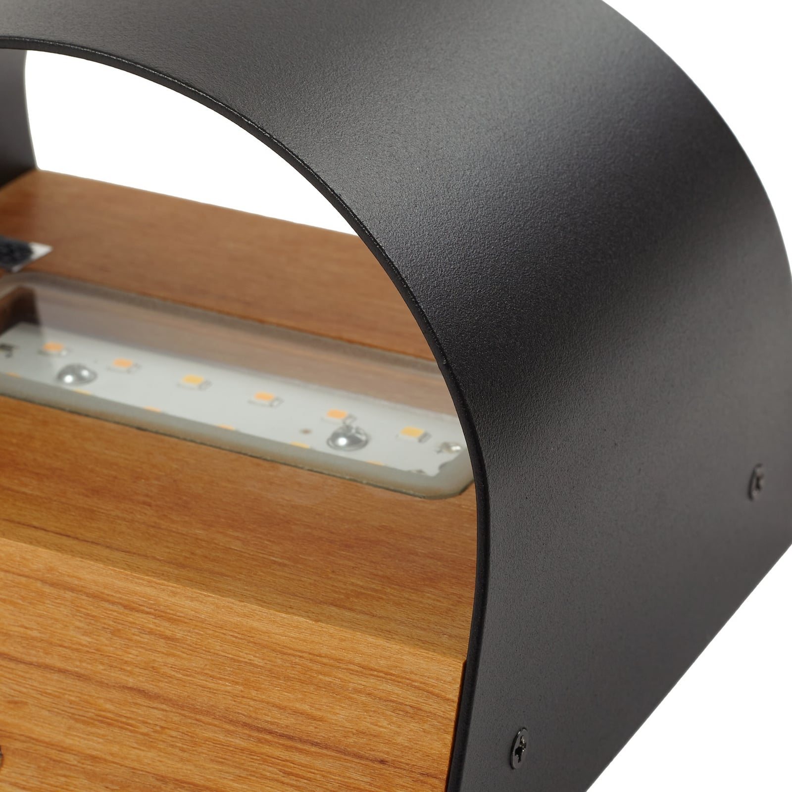 LED utevegglampe Lenore aluminium og teak sideprofil