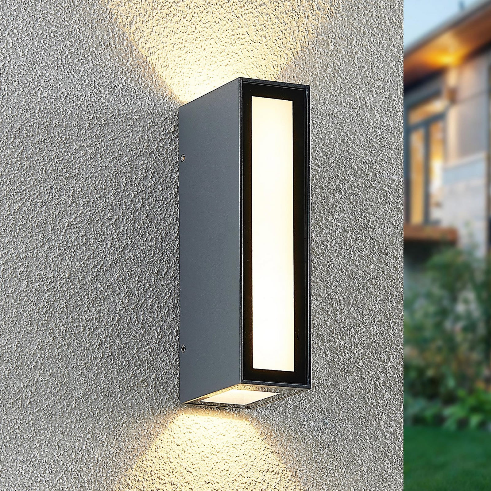 LED utevegglampe Loriava mørkegrå aluminium foran