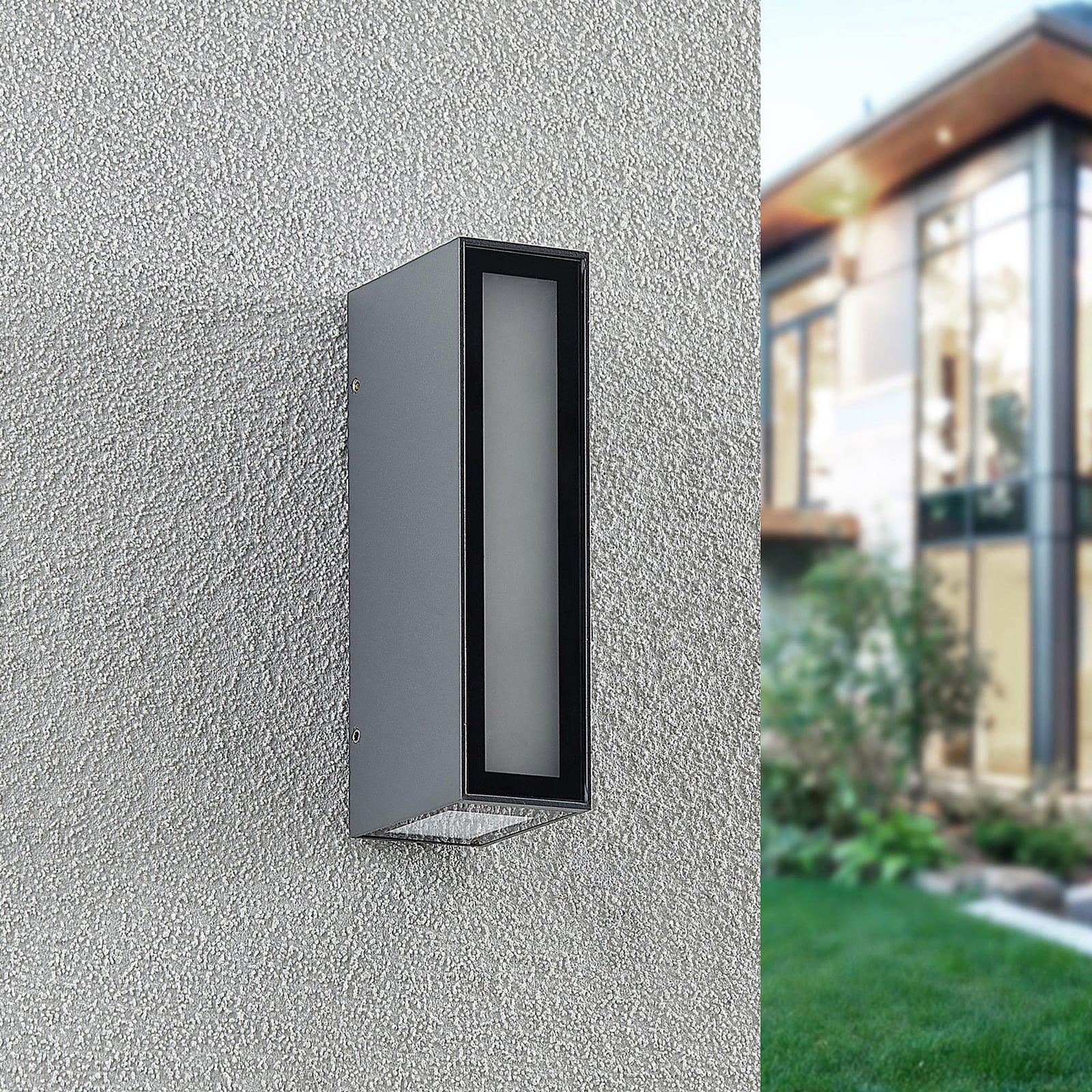 LED utevegglampe Loriava mørkegrå aluminium bakside