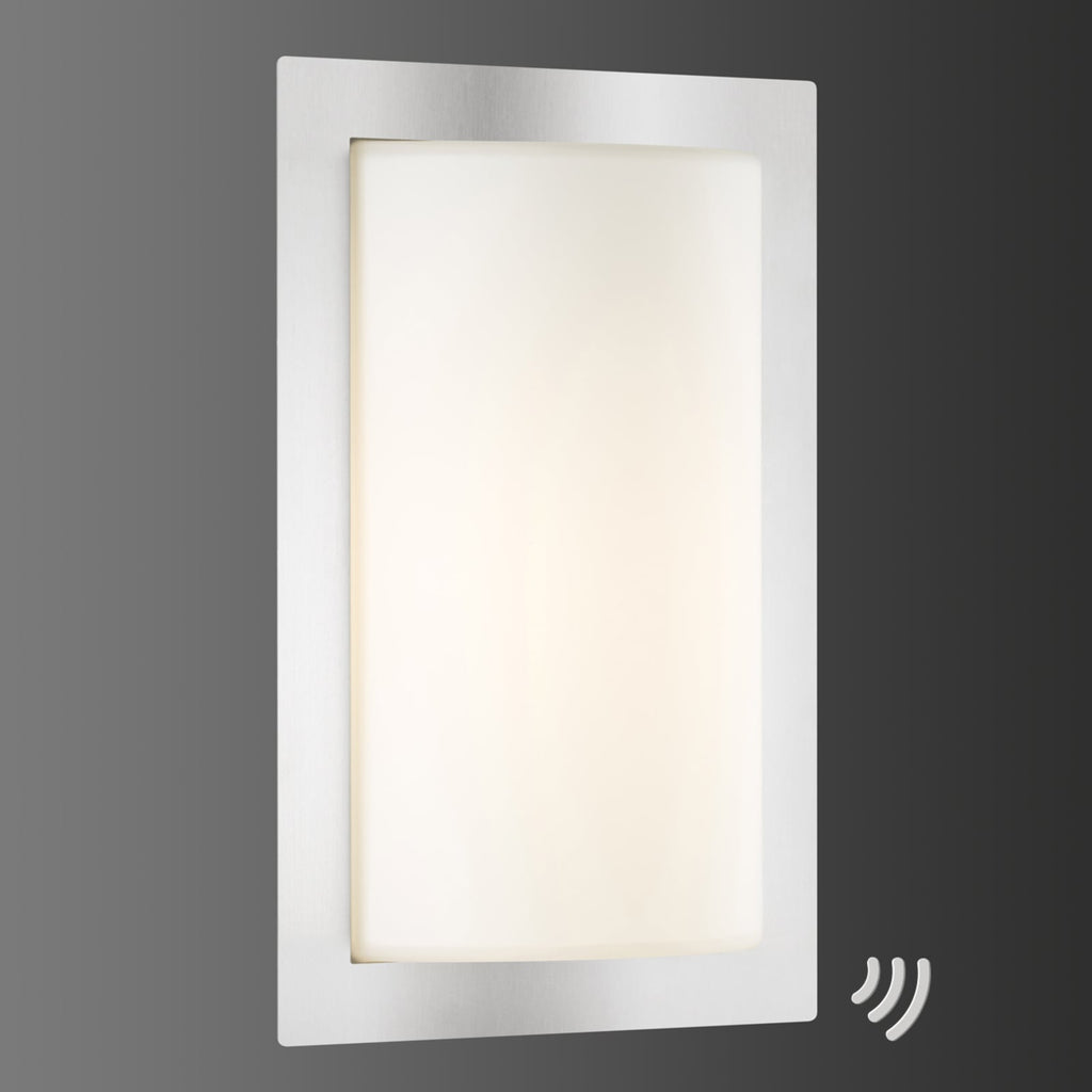 LED utevegglampe Luis med bevegelsessensor rustfritt stål IP44 forfra