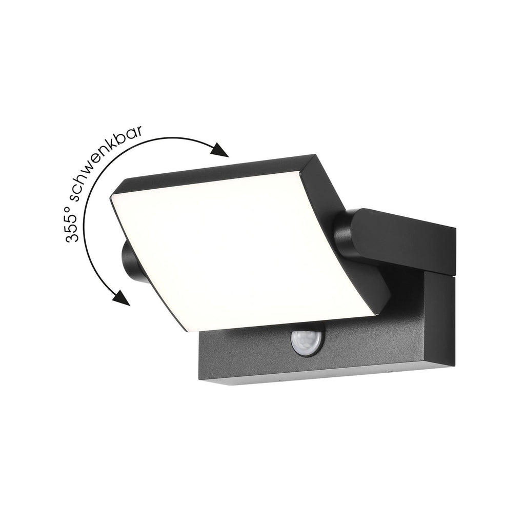 LED utevegglampe med bevegelsessensor antrasitt CCT IP54 lysdetalj