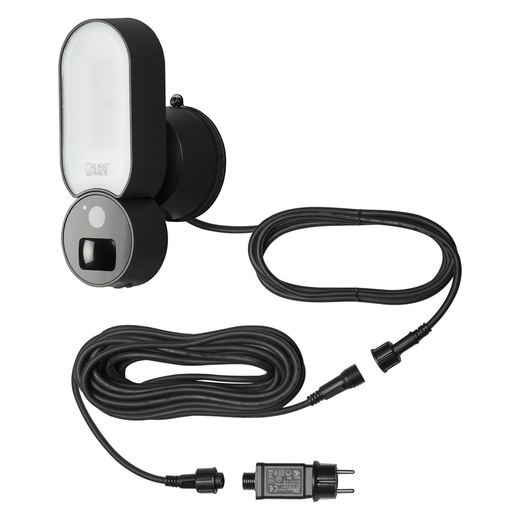 LED utevegglampe med kamera og bevegelsessensor 12V IP54 koblet til strøm med kabel
