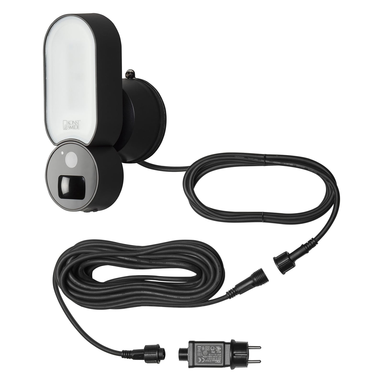 LED utevegglampe med kamera og bevegelsessensor 12V IP54 koblet til strøm med kabel
