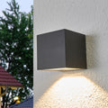 LED utevegglampe Merjem terningformet mørkegrå forfra