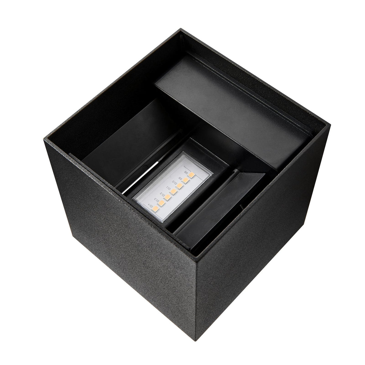 LED utevegglampe Milda kubi svart opp/ned detalj