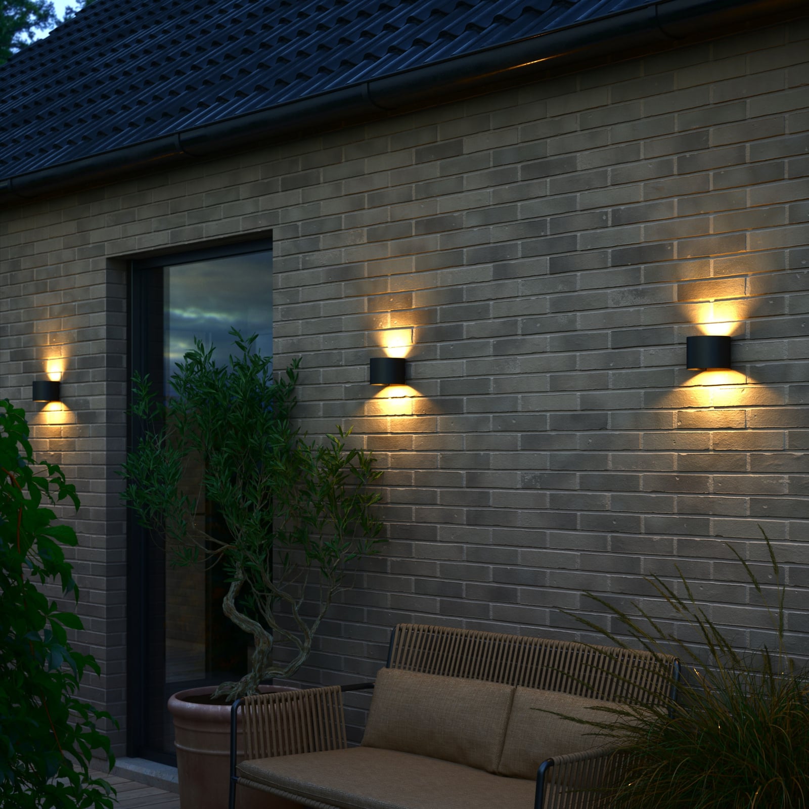 LED utevegglampe Milda opp og ned svart aluminium IP44 side