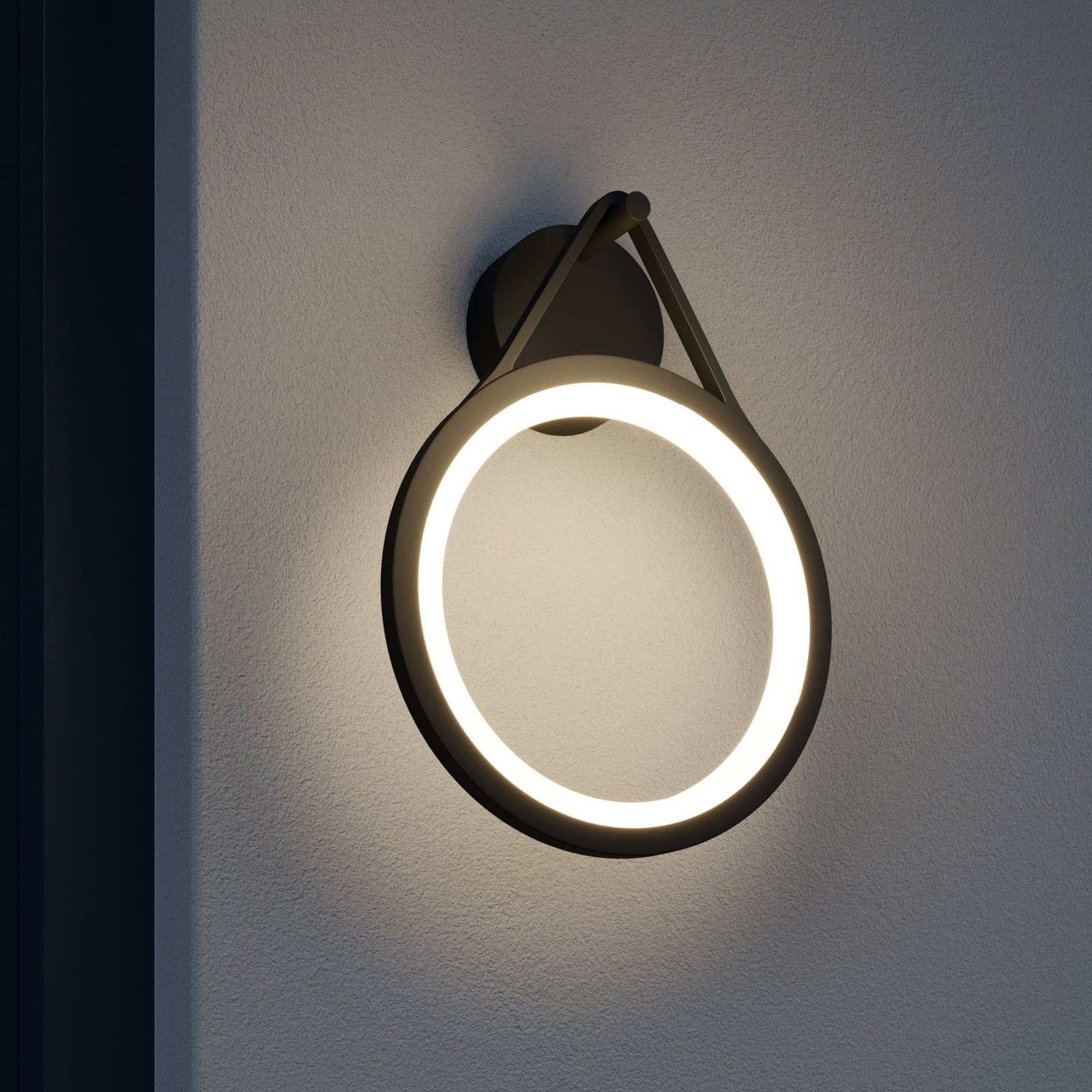 LED utevegglampe Mirco ringform 30 cm svart IP65 forfra